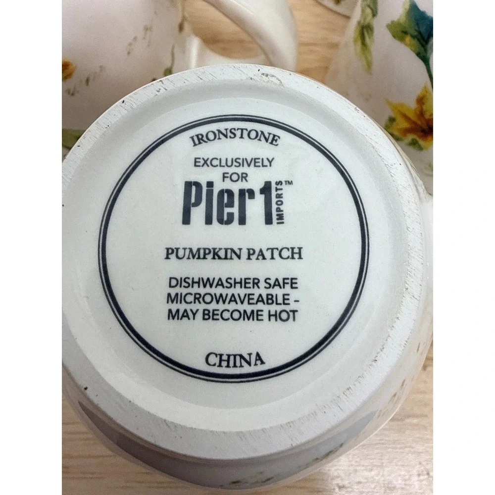 Pier 1 Imports Pumpkin Patch Ironstone Mugs Set of 5 Fall Harvest Coffee Cups#68